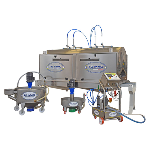 Airless Ecology Cabin 2400, cabina antigoccia per applicazione in airless di smalti per piastrelle ceramiche di grande formato, con recupero completo del prodotto